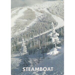 Vintage Steamboat Ski Area Colorado Postcard Snowy Winter Scene Four Points Run